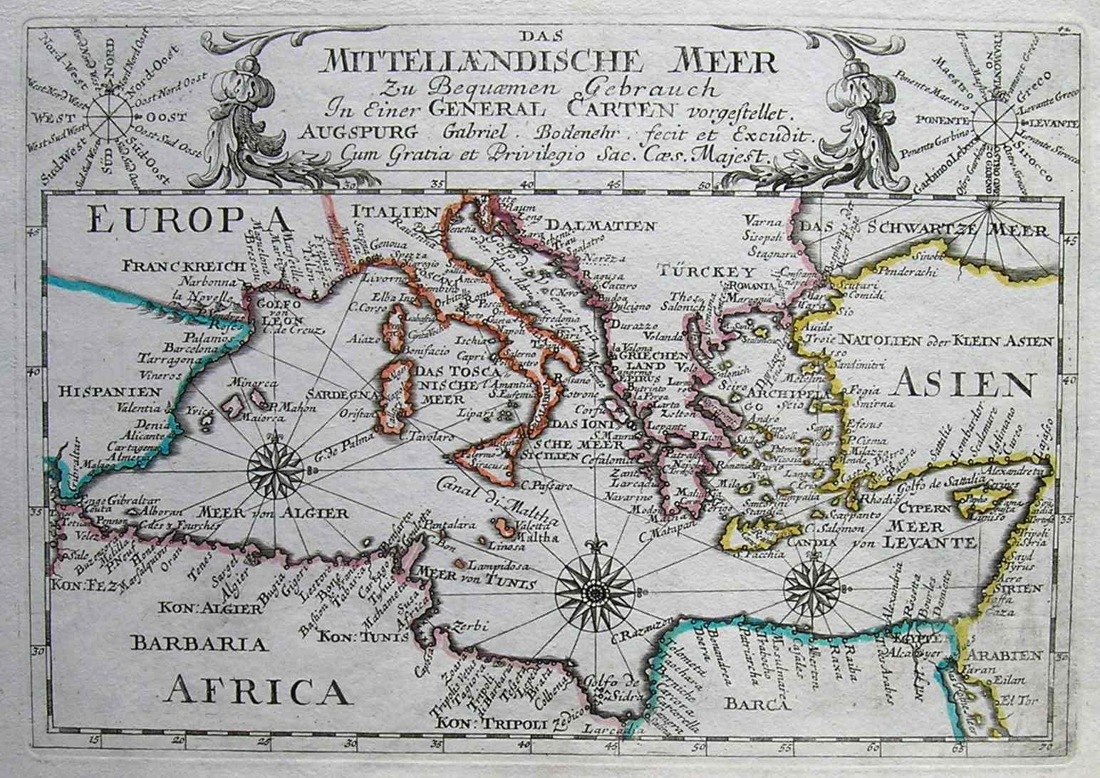 MEDITERRANEAN SEA DAS MITTELLAENDISCHE MEER  Michael Jennings Antique Maps and Prints