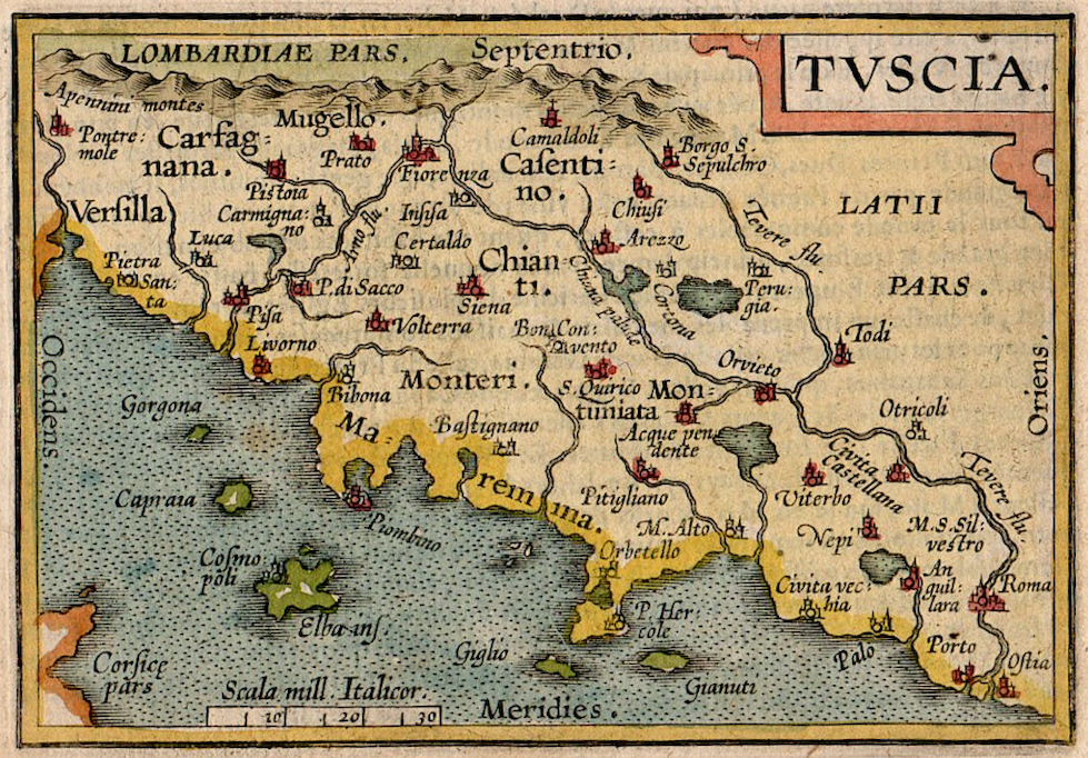 ORTELIUS MAP OF TUSCANY TUSCIA FROM THE EPITOME Michael